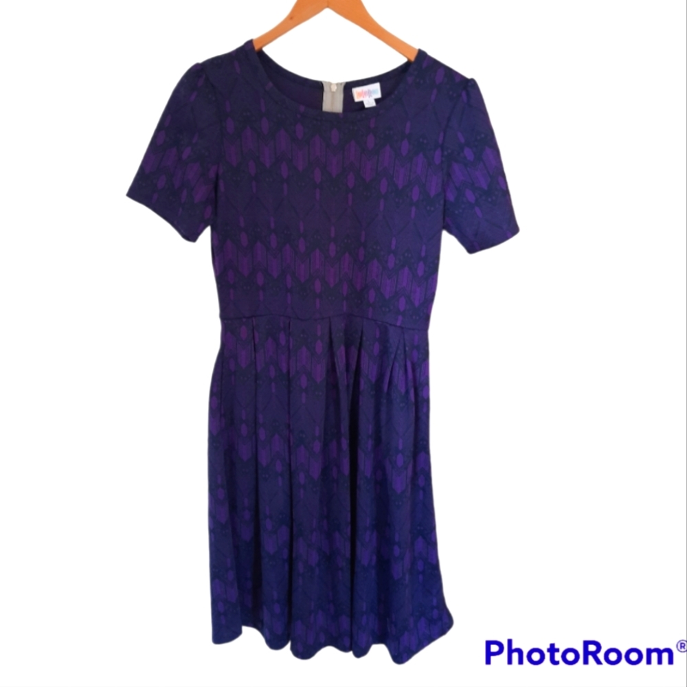 LulaRoe Purple and Black Amelia Midi Dress with pockets
